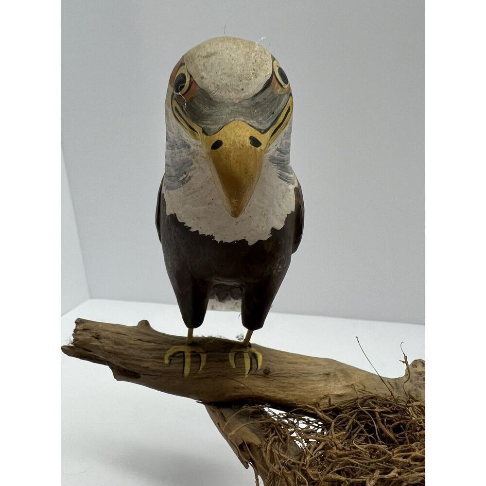 Unbranded Hand Carved & Painted Bald Eagle on Driftwood Vintage - Picture 2 of 13